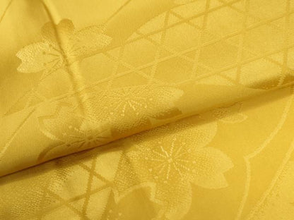 平和屋着物●長襦袢　袷　雪輪網目舞桜地紋　櫨染色　半衿刺繍　正絹　逸品　CABE2448yc