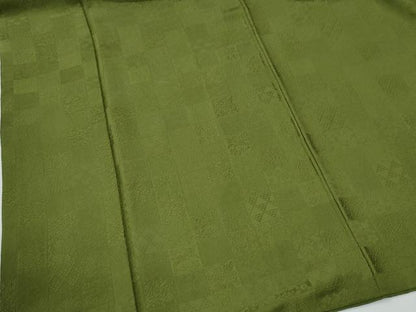 平和屋着物●上質な色無地　吉祥花唐草地紋　青丹色　正絹　逸品　CABE2452yc