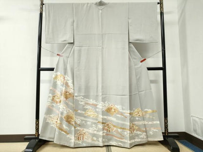 平和屋着物●豪華色留袖　駒刺繍　鬘帯扇面貝桶吉祥花文　金彩　正絹　逸品　CABE2455yc