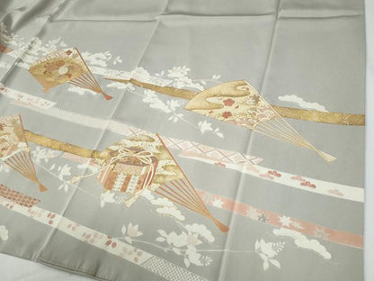 平和屋着物●豪華色留袖　駒刺繍　鬘帯扇面貝桶吉祥花文　金彩　正絹　逸品　CABE2455yc
