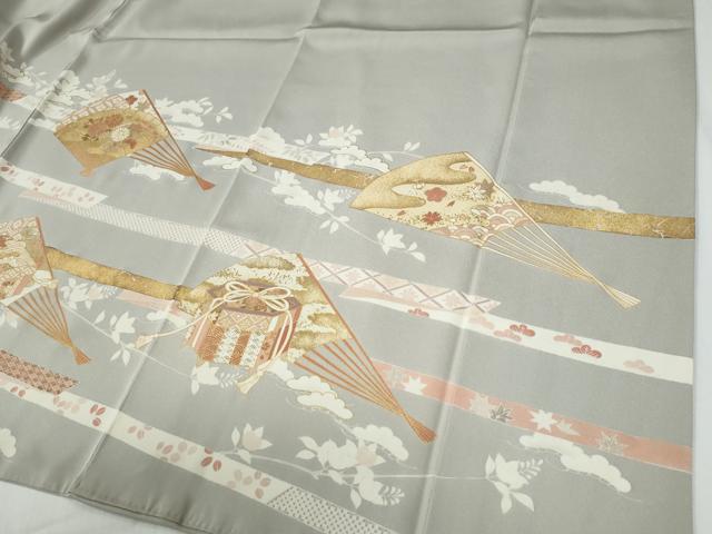 平和屋着物●豪華色留袖　駒刺繍　鬘帯扇面貝桶吉祥花文　金彩　正絹　逸品　CABE2455yc