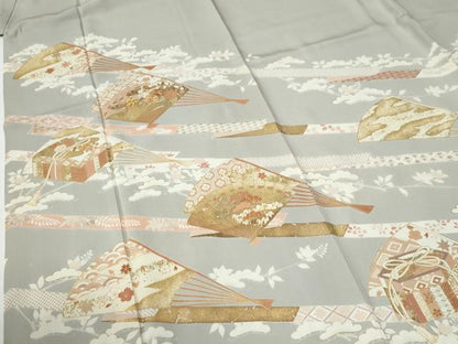 平和屋着物●豪華色留袖　駒刺繍　鬘帯扇面貝桶吉祥花文　金彩　正絹　逸品　CABE2455yc