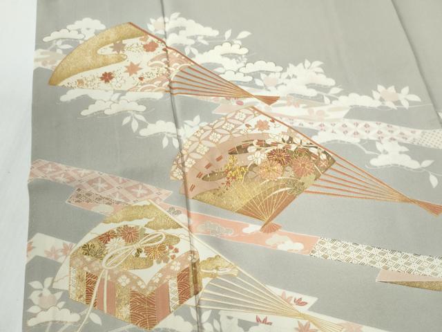 平和屋着物●豪華色留袖　駒刺繍　鬘帯扇面貝桶吉祥花文　金彩　正絹　逸品　CABE2455yc