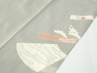 平和屋着物●豪華色留袖　駒刺繍　鬘帯扇面貝桶吉祥花文　金彩　正絹　逸品　CABE2455yc