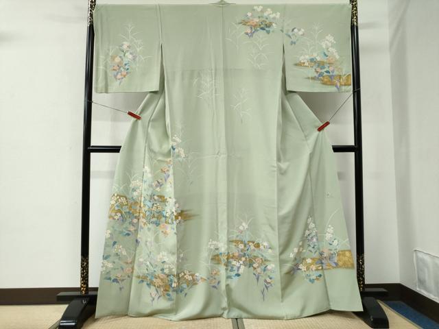 平和屋着物●訪問着　駒刺繍　草花文　金彩　西武百貨店扱い　正絹　逸品　CABE2457yc