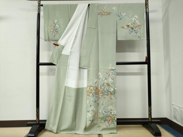 平和屋着物●訪問着　駒刺繍　草花文　金彩　西武百貨店扱い　正絹　逸品　CABE2457yc