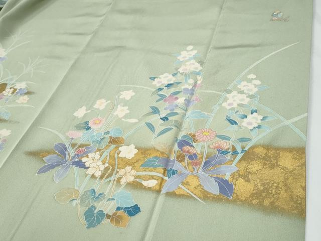平和屋着物●訪問着　駒刺繍　草花文　金彩　西武百貨店扱い　正絹　逸品　CABE2457yc