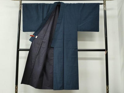 平和屋着物●男性　紬　アンサンブル　格子　正絹　逸品　CABE2465yc