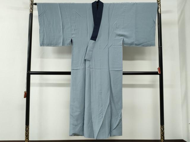 平和屋着物●男性　紬　アンサンブル・長襦袢セット　色無地　濃藍色　正絹　逸品　CABE2468yc