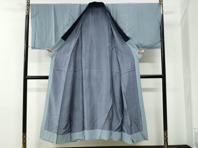 平和屋着物●男性　紬　アンサンブル・長襦袢セット　色無地　濃藍色　正絹　逸品　CABE2468yc