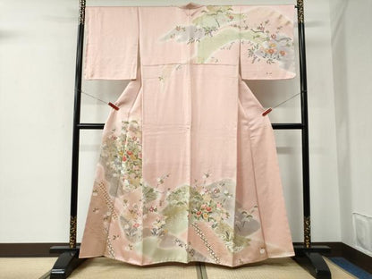 平和屋着物●訪問着　駒刺繍　流水鴛鴦橘草花文　暈し染め　金彩　正絹　逸品　未使用　CABE2472yc