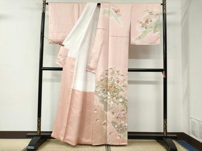 平和屋着物●訪問着　駒刺繍　流水鴛鴦橘草花文　暈し染め　金彩　正絹　逸品　未使用　CABE2472yc