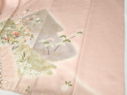 平和屋着物●訪問着　駒刺繍　流水鴛鴦橘草花文　暈し染め　金彩　正絹　逸品　未使用　CABE2472yc