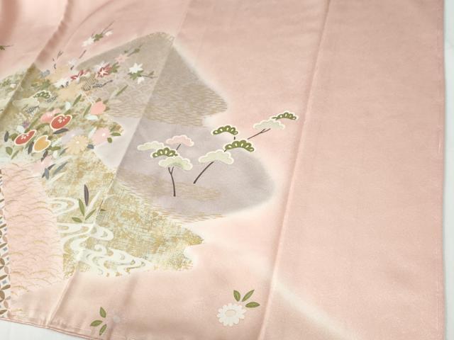 平和屋着物●訪問着　駒刺繍　流水鴛鴦橘草花文　暈し染め　金彩　正絹　逸品　未使用　CABE2472yc