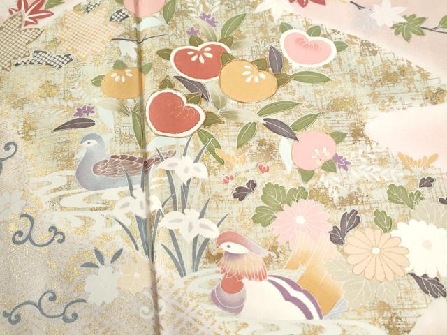 平和屋着物●訪問着　駒刺繍　流水鴛鴦橘草花文　暈し染め　金彩　正絹　逸品　未使用　CABE2472yc