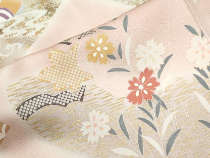 平和屋着物●訪問着　駒刺繍　流水鴛鴦橘草花文　暈し染め　金彩　正絹　逸品　未使用　CABE2472yc