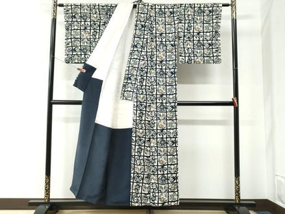 平和屋着物●上質な小紋　紬地　鳳凰草花丸文　正絹　逸品　CABE2475yc