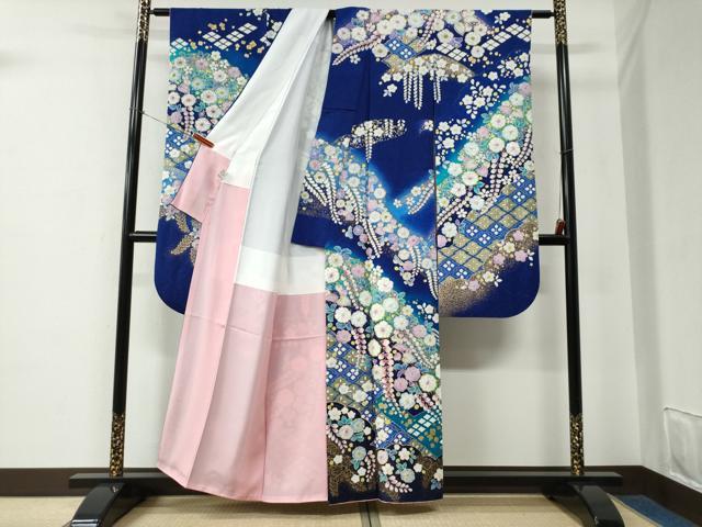 平和屋着物●豪華振袖・長襦袢セット　辻が花　絞り　銀通し地　京都きもの友禅扱い　正絹　逸品　CABE2482yc