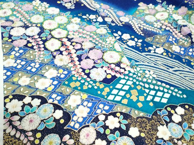 平和屋着物●豪華振袖・長襦袢セット　辻が花　絞り　銀通し地　京都きもの友禅扱い　正絹　逸品　CABE2482yc