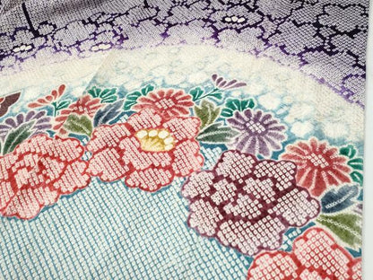 平和屋着物●豪華振袖・長襦袢セット　総絞り　牡丹花蝶文　金彩　正絹　逸品　CABE2483yc