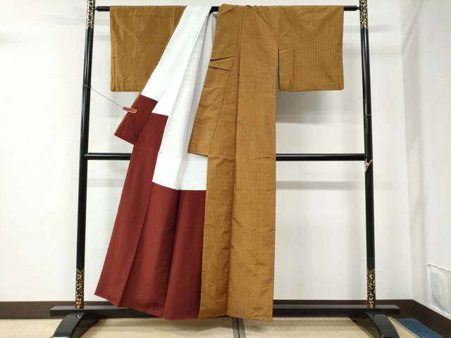平和屋着物●本場黄八丈　平織　紬　正絹　逸品　CABE2484yc
