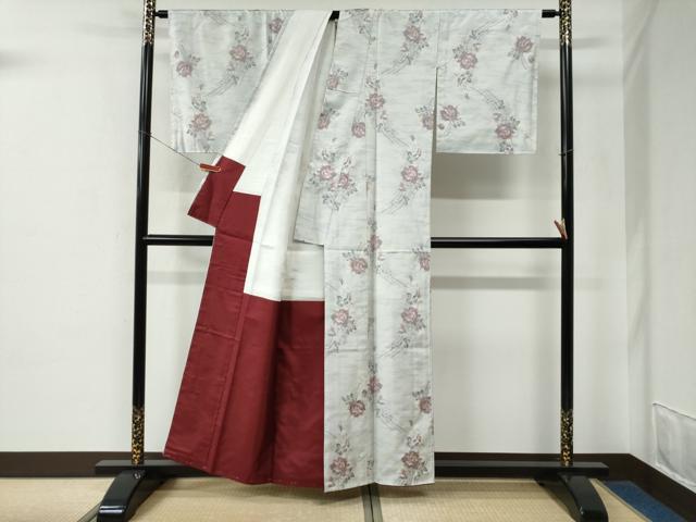平和屋着物●本場大島紬　白大島　総絣　薔薇　正絹　逸品　未使用　CABE2492yc