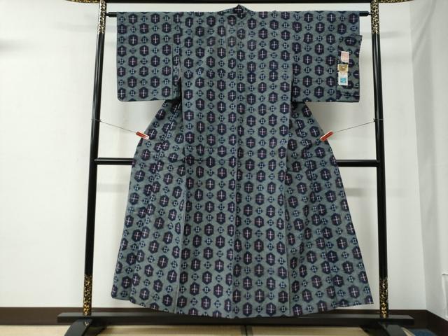 平和屋着物●久留米絣　単衣　亀甲吉祥文　坂田定作　証紙付き　綿　逸品　CABE2496yc