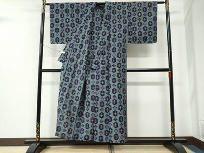 平和屋着物●久留米絣　単衣　亀甲吉祥文　坂田定作　証紙付き　綿　逸品　CABE2496yc