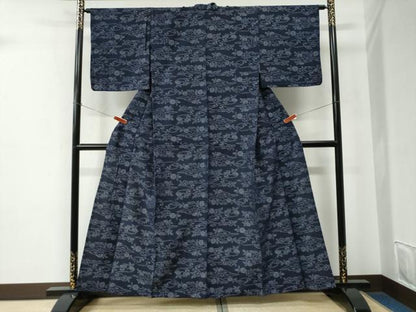 平和屋着物●久留米絣　単衣　松皮菱草花文　綿　逸品　CABE2498yc