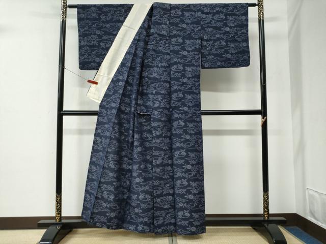 平和屋着物●久留米絣　単衣　松皮菱草花文　綿　逸品　CABE2498yc