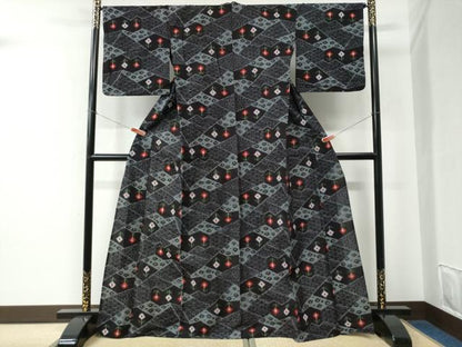 平和屋着物●久留米絣　単衣　吉祥草花文　綿　逸品　CABE2500yc
