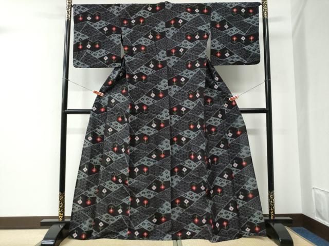 平和屋着物●久留米絣　単衣　吉祥草花文　綿　逸品　CABE2500yc