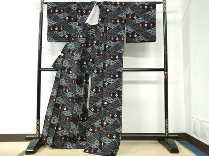 平和屋着物●久留米絣　単衣　吉祥草花文　綿　逸品　CABE2500yc