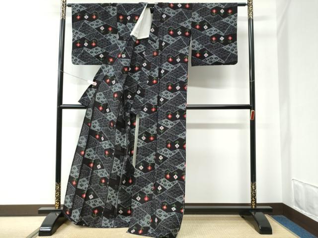平和屋着物●久留米絣　単衣　吉祥草花文　綿　逸品　CABE2500yc