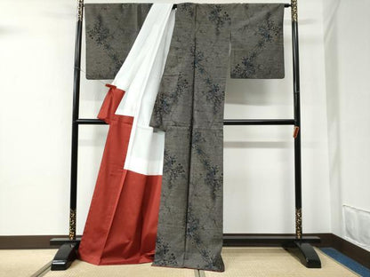平和屋着物●本場大島紬　枝花文　ロング丈　正絹　逸品　CABE2501yc