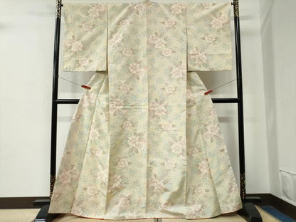 平和屋着物●上質な紬　草花文　正絹　逸品　CABE2505yc