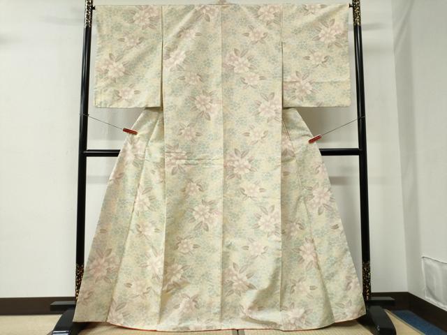 平和屋着物●上質な紬　草花文　正絹　逸品　CABE2505yc