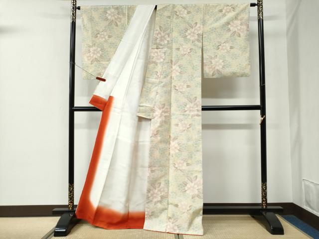 平和屋着物●上質な紬　草花文　正絹　逸品　CABE2505yc