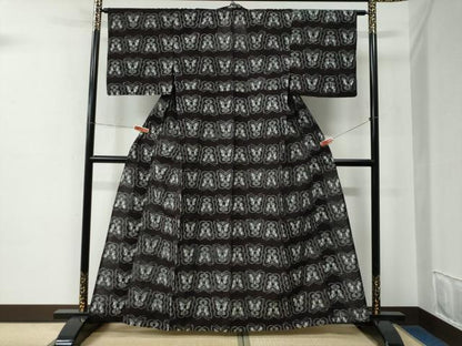 平和屋着物●久留米絣　単衣　舞蝶文　綿　逸品　CABE2507yc