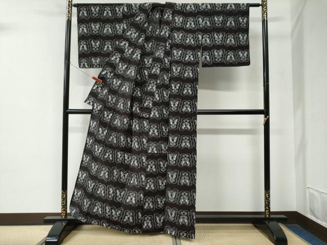 平和屋着物●久留米絣　単衣　舞蝶文　綿　逸品　CABE2507yc