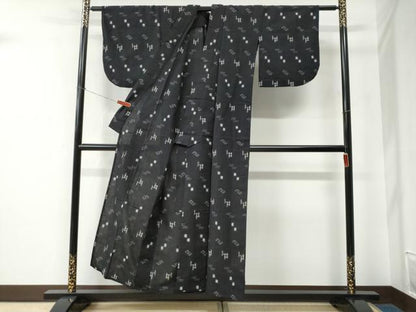 平和屋着物●久留米絣　単衣　絣文様　綿　逸品　CABE2508yc