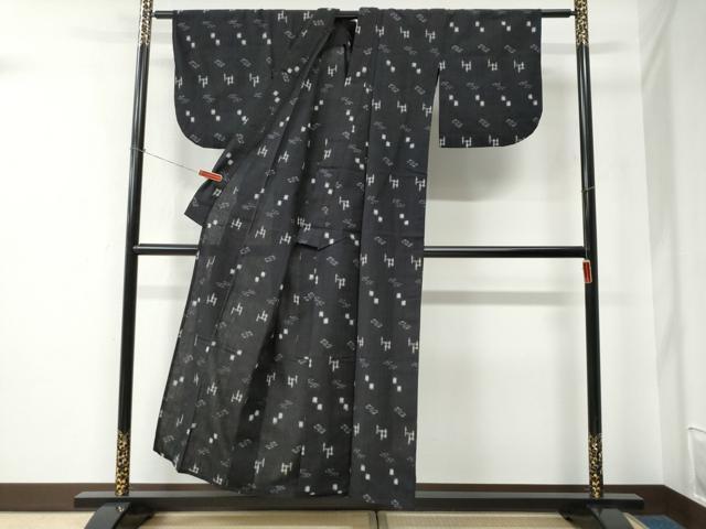 平和屋着物●久留米絣　単衣　絣文様　綿　逸品　CABE2508yc