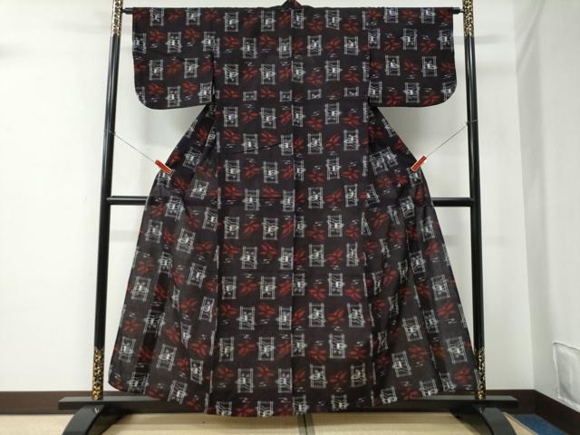 平和屋着物●久留米絣　単衣　吉祥舞蝶文　綿　逸品　CABE2510yc
