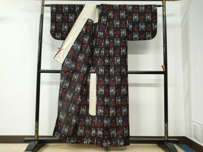 平和屋着物●久留米絣　単衣　吉祥舞蝶文　綿　逸品　CABE2510yc