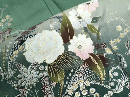 平和屋着物●訪問着　花唐草文　暈し染め　金銀彩　正絹　逸品　CABE2512yc
