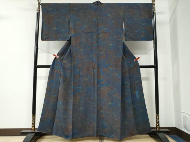 平和屋着物○上質な小紋 作家物 型染め 浜松風景文 鬼しぼ