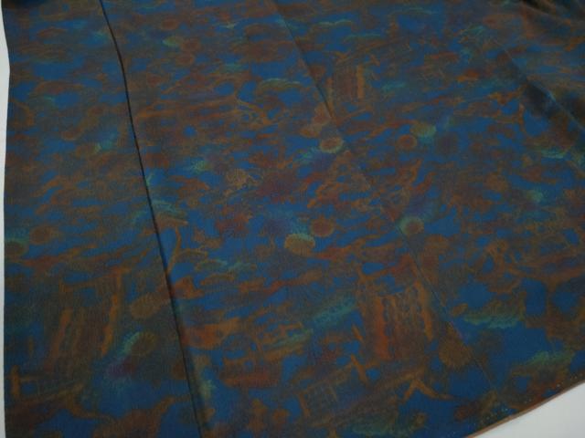 平和屋着物○上質な小紋 作家物 型染め 浜松風景文 鬼しぼ