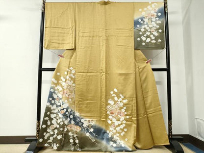 平和屋着物●訪問着　扇面花蝶文　暈し染め　金彩　正絹　逸品　CABE2514yc