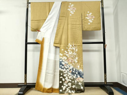 平和屋着物●訪問着　扇面花蝶文　暈し染め　金彩　正絹　逸品　CABE2514yc