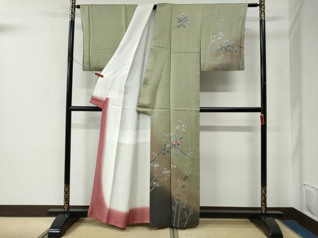 平和屋着物●訪問着　友禅　枝花文　暈し染め　正絹　逸品　CABE2517yc